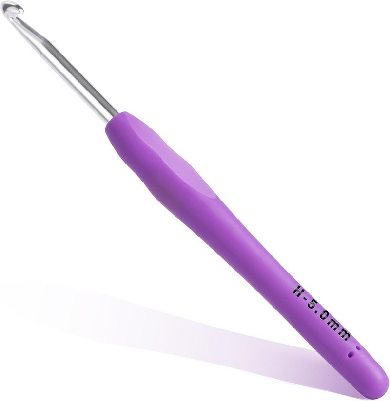 Gerute 5mm Crochet Hook, Ergonomic Crochet Hook, Smooth and Extra Long Knitting Needles, with Soft Rubber Ergonomic Handle and Aluminum Tip, Perfect Beginner and Arthritic Crochet Hooks (5 mm) - Image 1